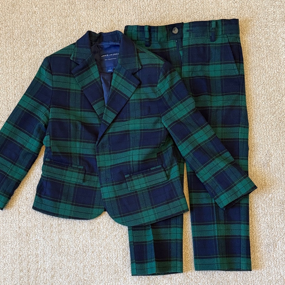 Janie and Jack Green and Blue Plaid Kids Matching Set